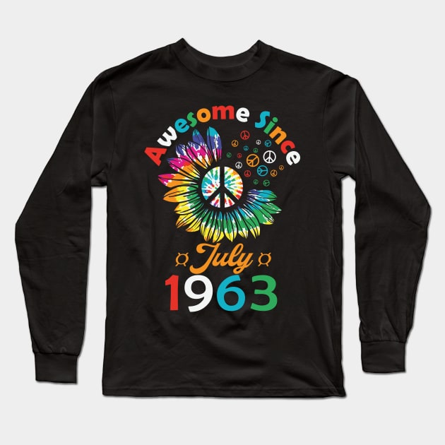 Funny Birthday Quote, Awesome Since July 1963, Retro Birthday Long Sleeve T-Shirt by Estrytee